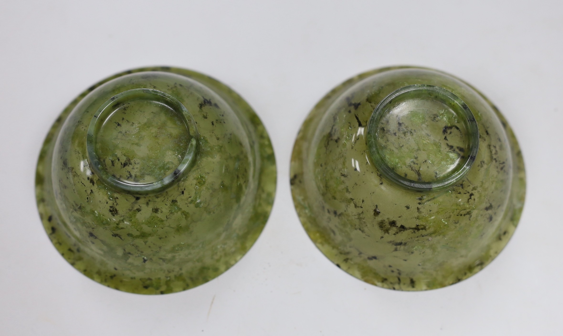 A pair of Chinese moss agate cups, 10cm